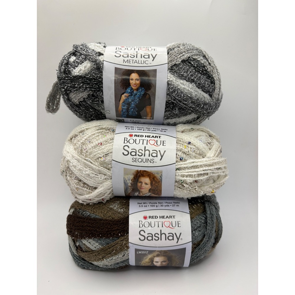 Red Heart Boutique Sashay Yarn Lot 3 Skeins Metallic Sequins Aquamarine Panda